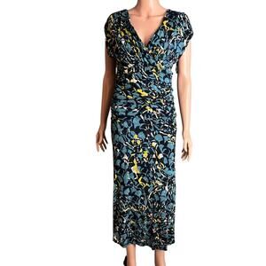 Moulinette Soeurs Anthropologie Ruched Midi/Maxi Dress Med Teal Abstract Print